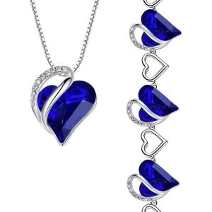 Leafael Infinity Love Heart Necklace and Bracelet for Women, September Birthstone Crystal Jewelry, Silver Tone Bundle Gifts for Women, Sapphire Blue