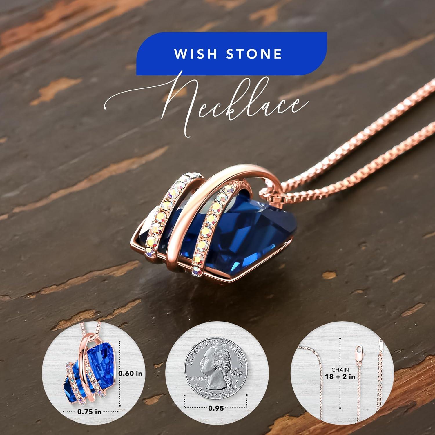 imageLeafael Valentines Day Gifts for Women Wish Stone Pendant Necklace with Sapphire Blue Birthstone Crystal for September18K Rose Gold Plated 18 2 Chain