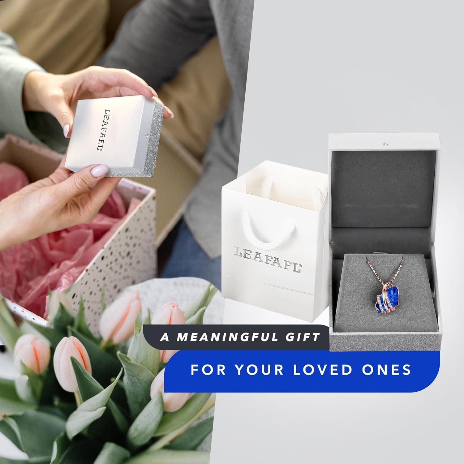 imageLeafael Valentines Day Gifts for Women Wish Stone Pendant Necklace with Sapphire Blue Birthstone Crystal for September18K Rose Gold Plated 18 2 Chain