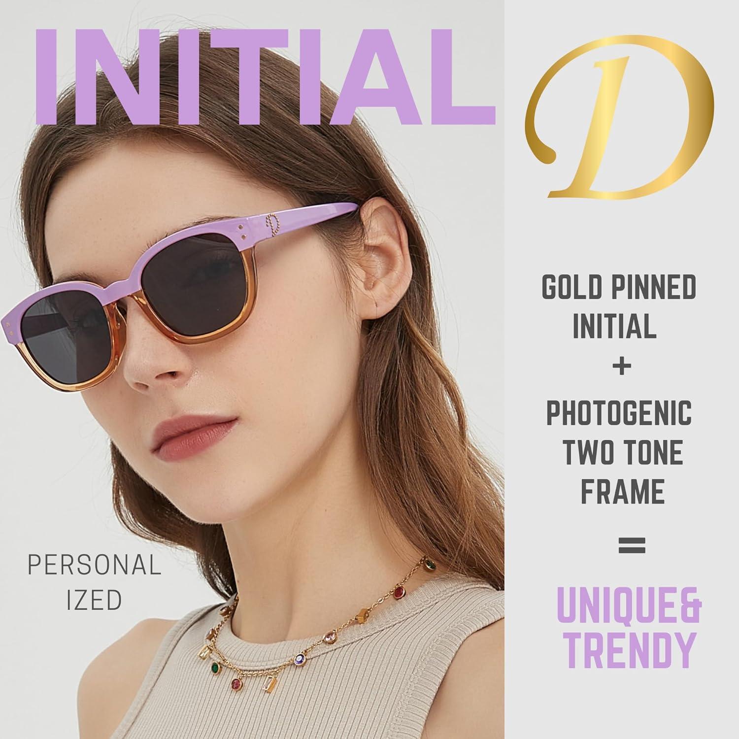 imageLeafael Personalized Initials Sunglasses for Women Trendy Two Tone Purple Square Frame Polarized UV400 Lens Casual amp SportLetter D