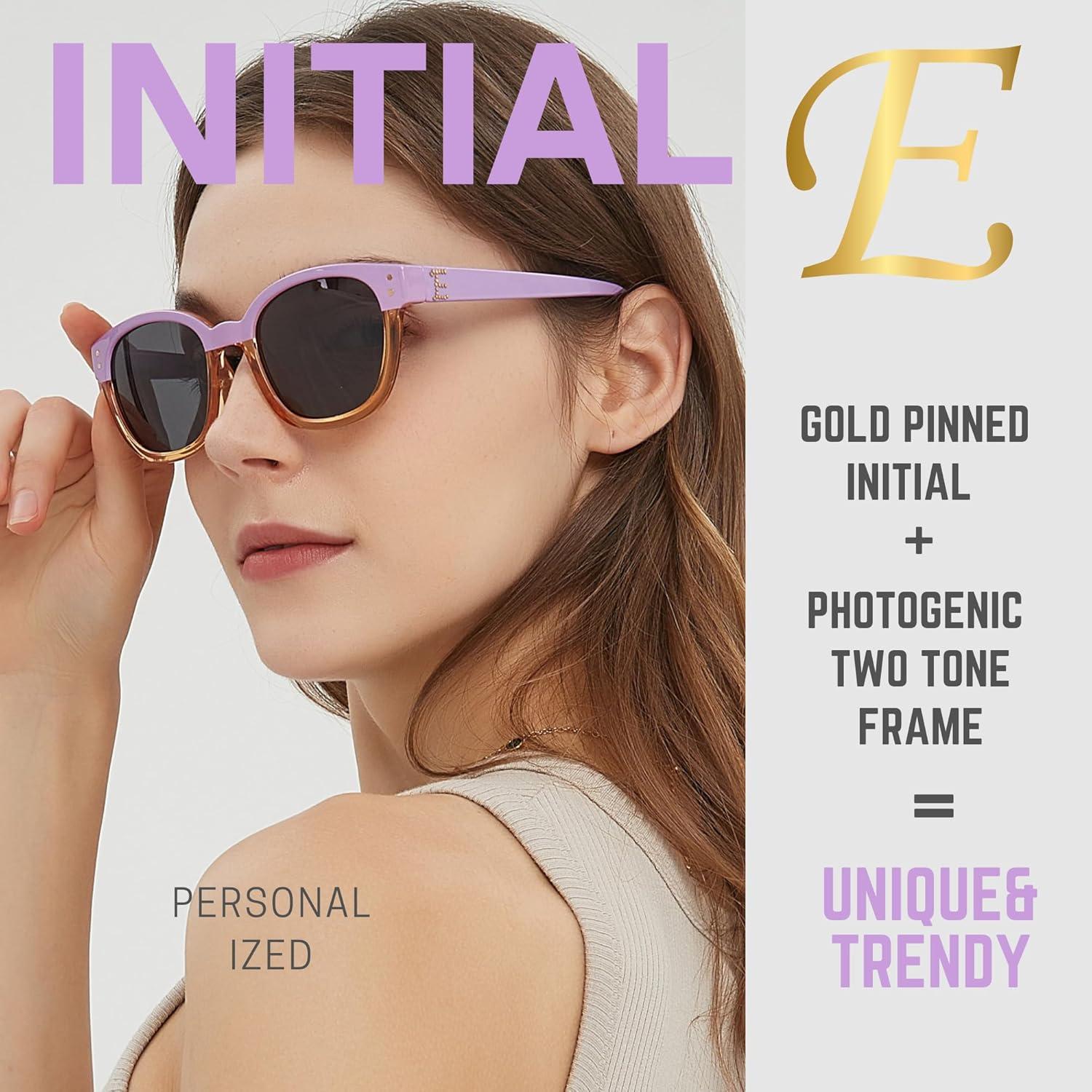 imageLeafael Personalized Initials Sunglasses for Women Trendy Two Tone Purple Square Frame Polarized UV400 Lens Casual amp SportLetter E