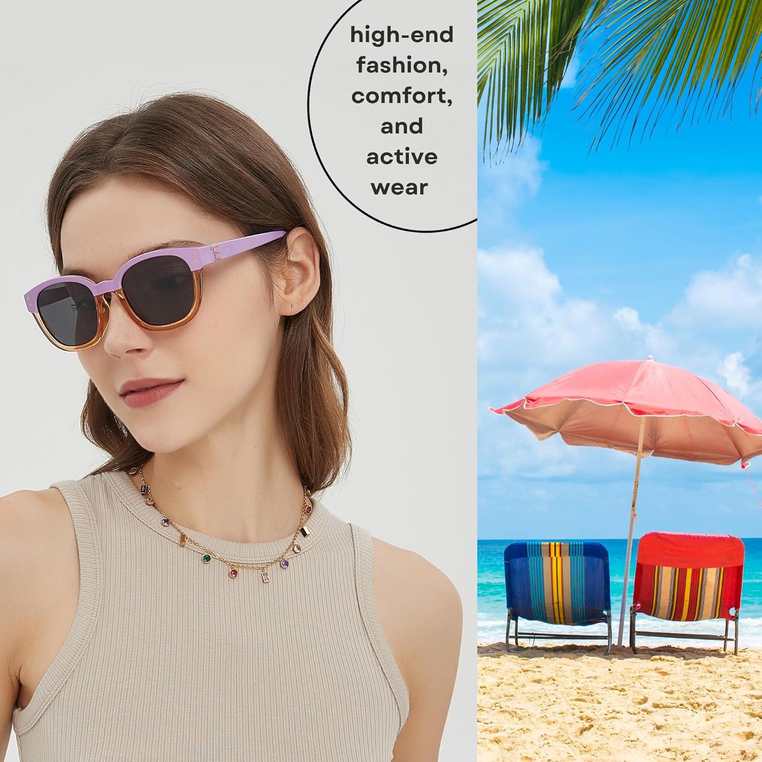 imageLeafael Personalized Initials Sunglasses for Women Trendy Two Tone Purple Square Frame Polarized UV400 Lens Casual amp SportLetter E