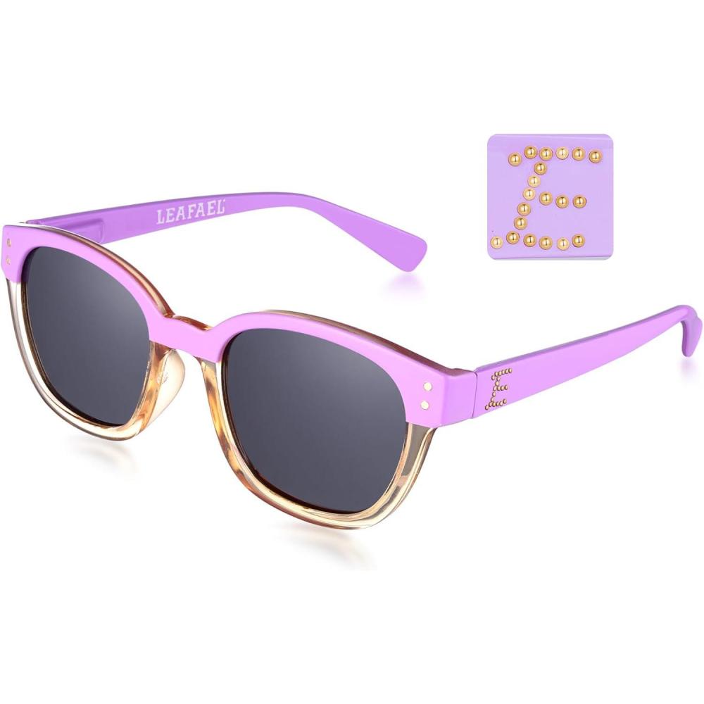 imageLeafael Personalized Initials Sunglasses for Women Trendy Two Tone Purple Square Frame Polarized UV400 Lens Casual amp SportLetter E