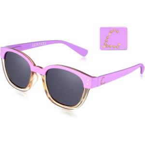 Leafael Personalized Initials Sunglasses for Women, Trendy Two Tone Purple Square Frame, Polarized UV400 Lens, Casual & Sport(Letter L)