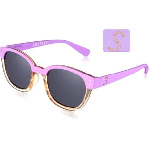 Leafael Personalized Initials Sunglasses for Women, Trendy Two Tone Purple Square Frame, Polarized UV400 Lens, Casual & Sport(Letter S)