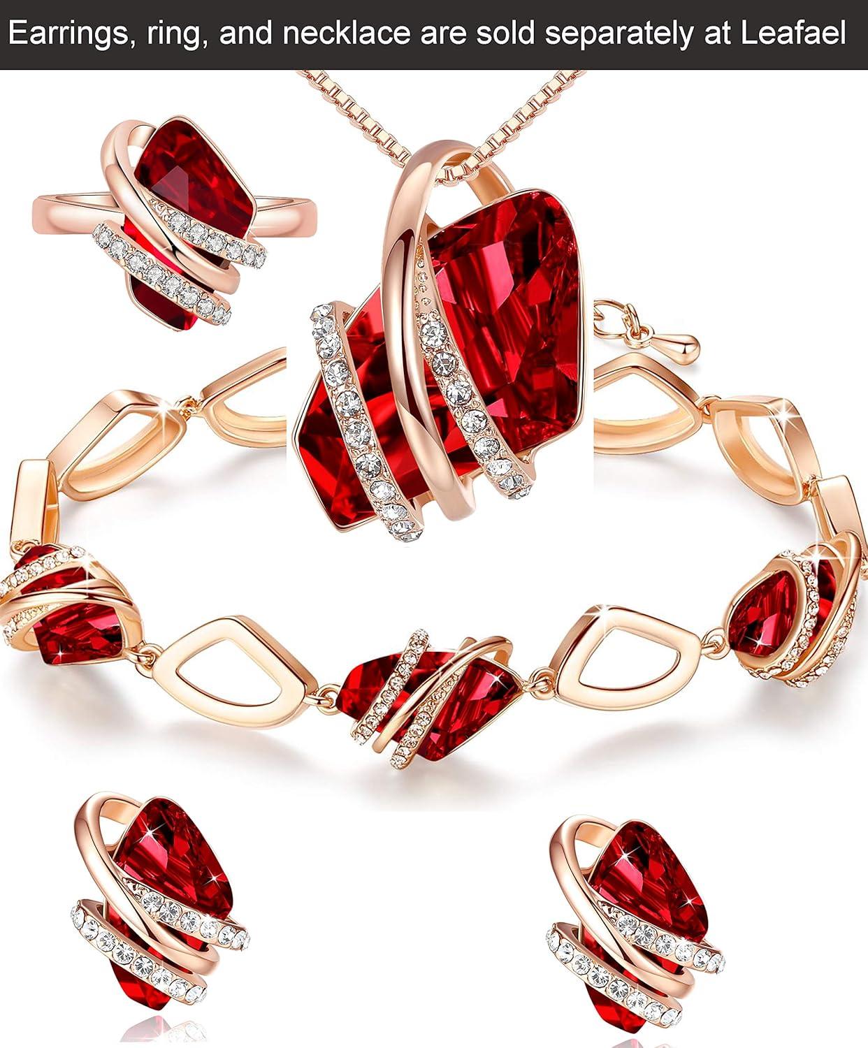 imageLeafael Wish Stone Link Charm Bracelet with Birthstone Crystals Rose Gold Plated or Silvertone 72101January JulyRuby RedRose Gold Plated