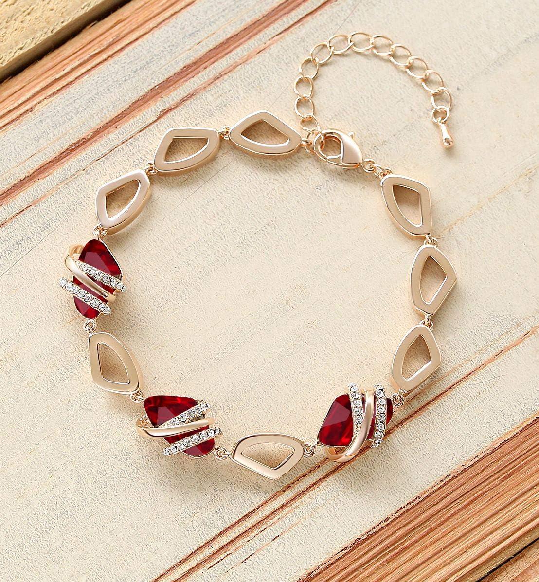 imageLeafael Wish Stone Link Charm Bracelet with Birthstone Crystals Rose Gold Plated or Silvertone 72101January JulyRuby RedRose Gold Plated
