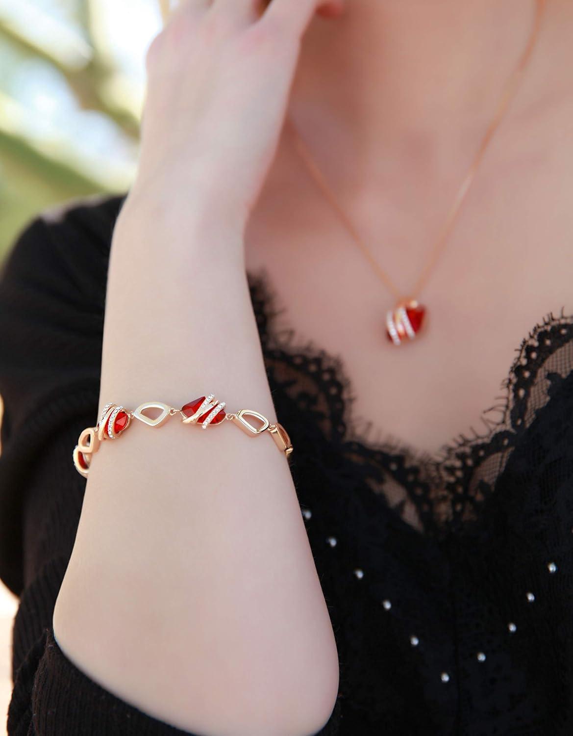 imageLeafael Wish Stone Link Charm Bracelet with Birthstone Crystals Rose Gold Plated or Silvertone 72101January JulyRuby RedRose Gold Plated