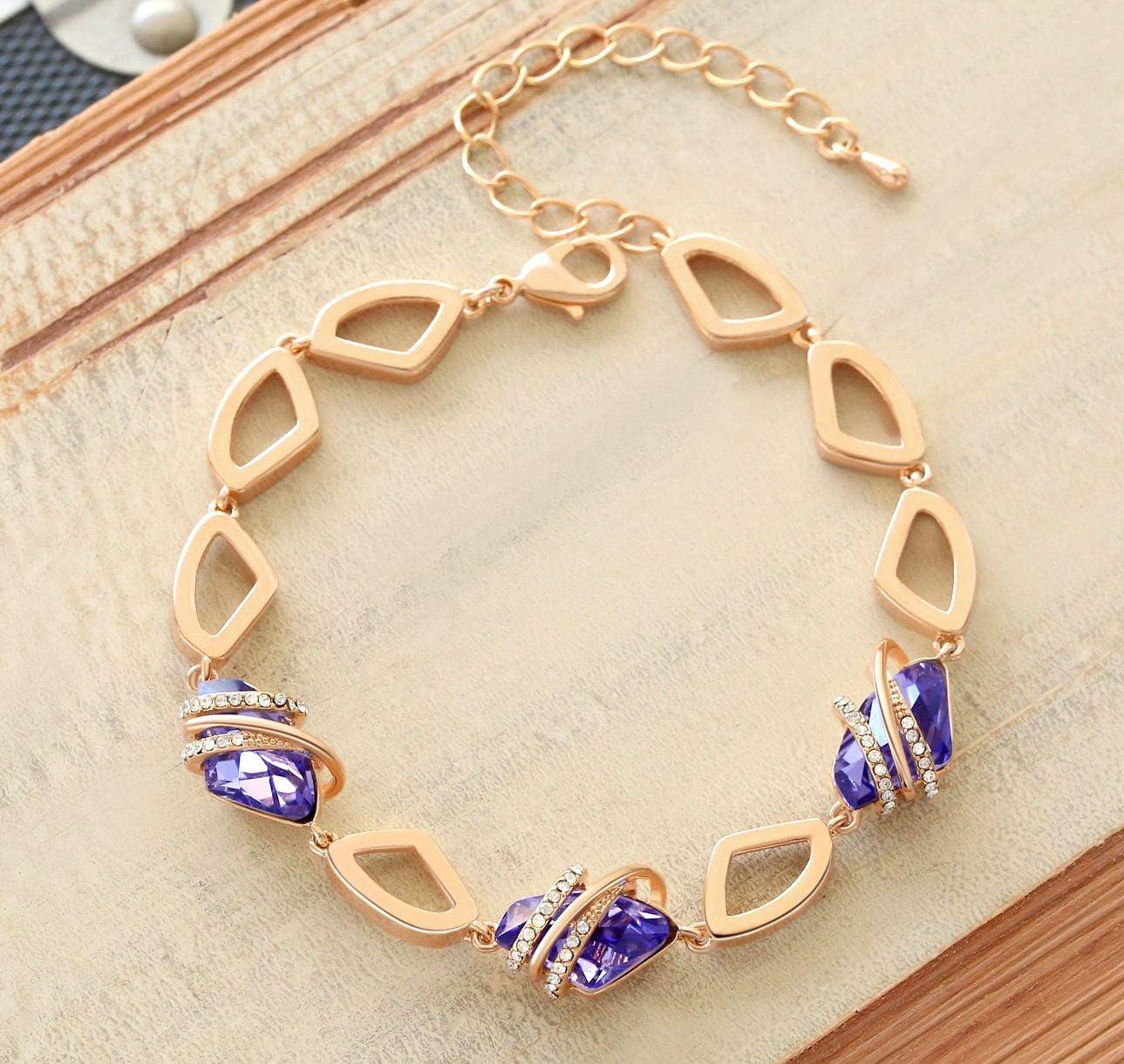 imageLeafael Wish Stone Link Charm Bracelet with Birthstone Crystals Rose Gold Plated or Silvertone 72102FebruaryTanzanite PurpleRose Gold Plated