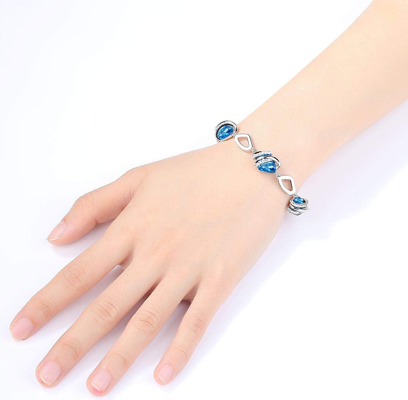 imageLeafael Wish Stone Link Charm Bracelet with Birthstone Crystals Rose Gold Plated or Silvertone 72103March DecemberAquamarine BlueRose Gold Plated