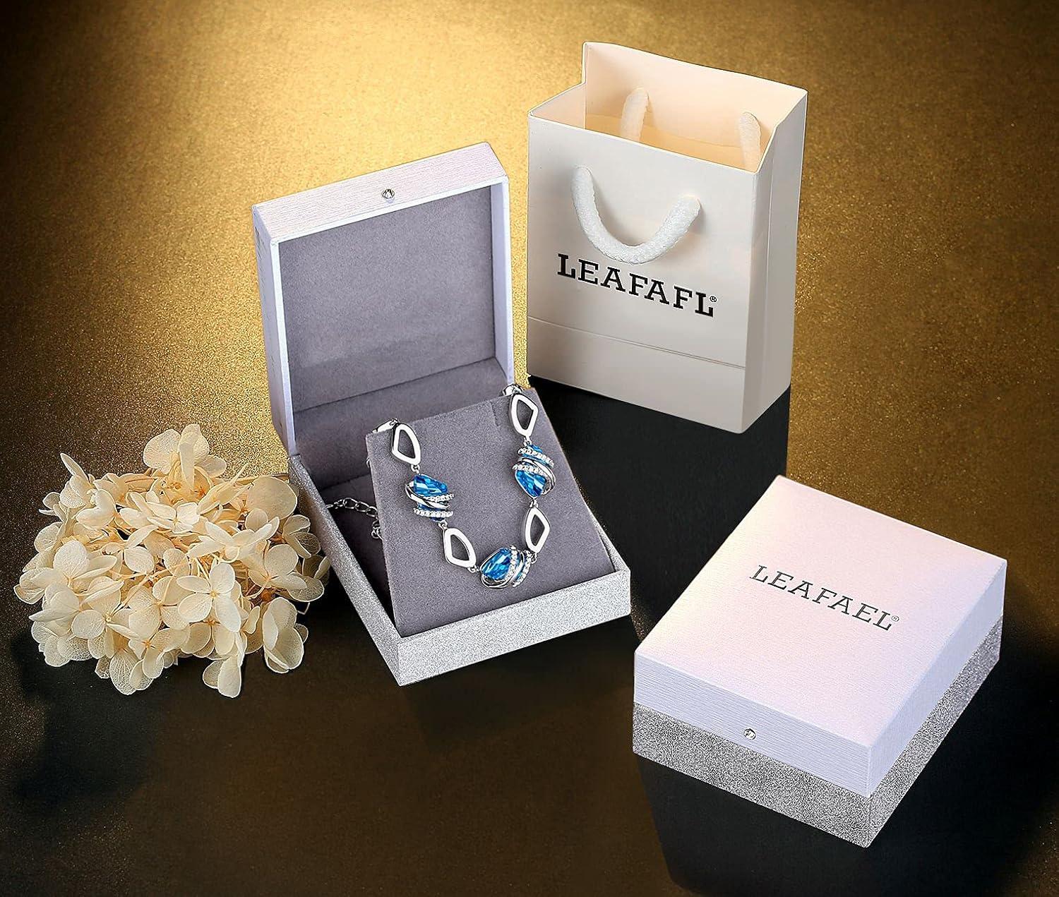 imageLeafael Wish Stone Link Charm Bracelet with Birthstone Crystals Rose Gold Plated or Silvertone 72103March DecemberAquamarine BlueRose Gold Plated
