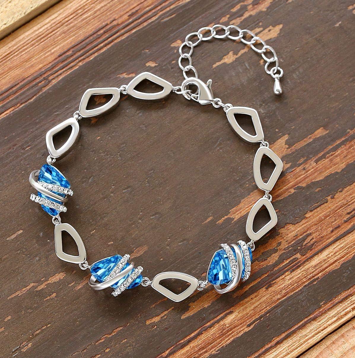 imageLeafael Wish Stone Link Charm Bracelet with Birthstone Crystals Rose Gold Plated or Silvertone 72103March DecemberAquamarine BlueRose Gold Plated