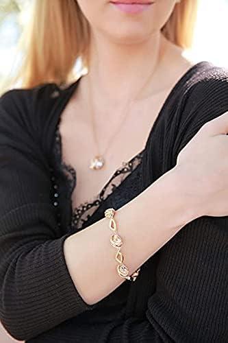 imageLeafael Wish Stone Link Charm Bracelet with Birthstone Crystals Rose Gold Plated or Silvertone 72104AprilClear WhiteRose Gold Plated