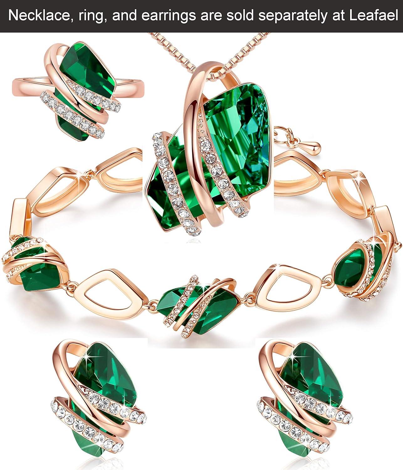 imageLeafael Wish Stone Link Charm Bracelet with Birthstone Crystals Rose Gold Plated or Silvertone 72105MayEmerald GreenRose Gold Plated