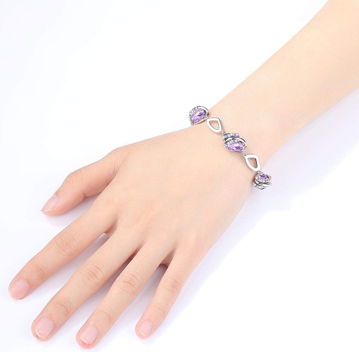 imageLeafael Wish Stone Link Charm Bracelet with Birthstone Crystals Rose Gold Plated or Silvertone 72106JuneAlexandrite Light PurpleRose Gold Plated