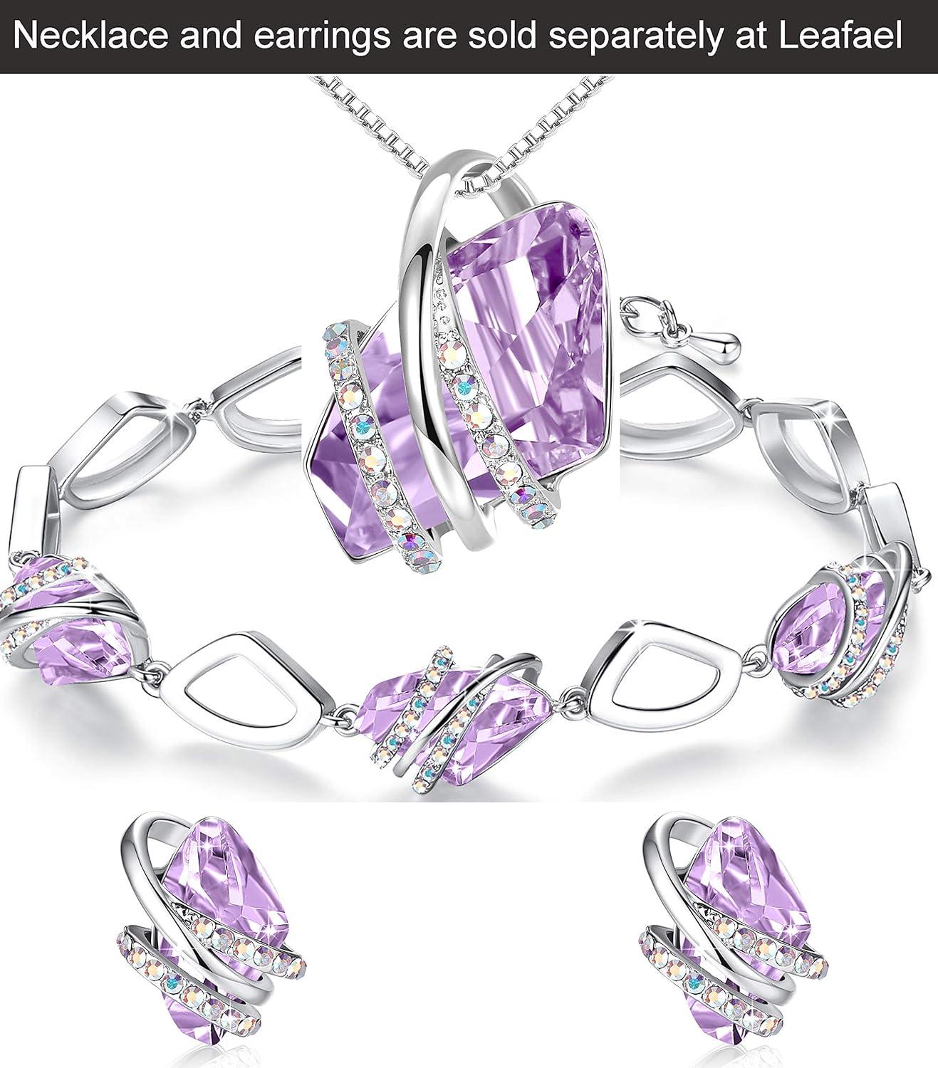 imageLeafael Wish Stone Link Charm Bracelet with Birthstone Crystals Rose Gold Plated or Silvertone 72106JuneAlexandrite Light PurpleRose Gold Plated