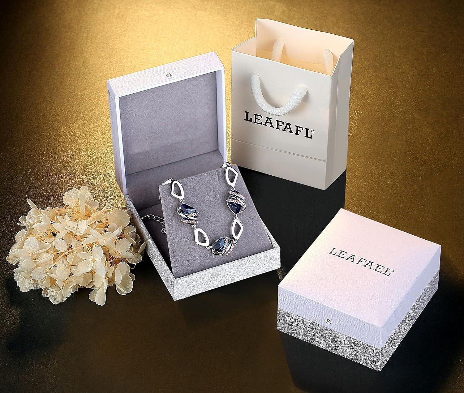 imageLeafael Wish Stone Link Charm Bracelet with Birthstone Crystals Rose Gold Plated or Silvertone 72109SeptemberSapphire BlueRose Gold Plated