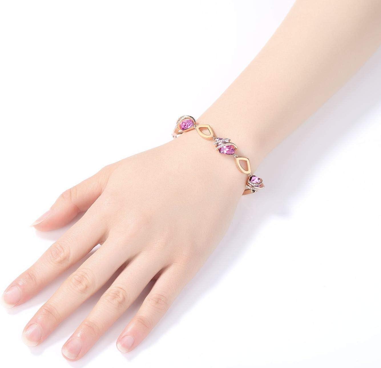 imageLeafael Wish Stone Link Charm Bracelet with Birthstone Crystals Rose Gold Plated or Silvertone 72110OctoberVintage PinkRose Gold Plated
