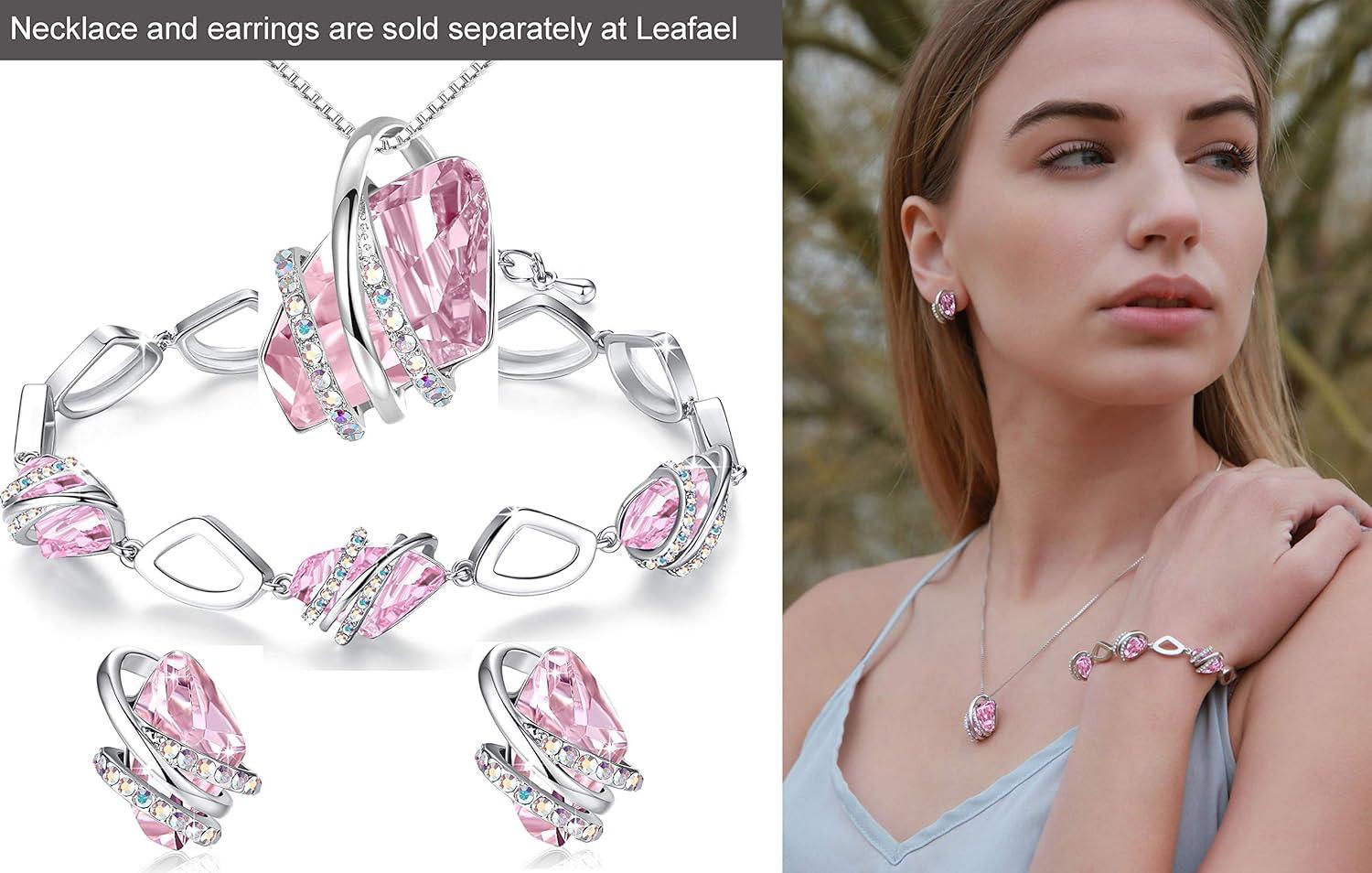 imageLeafael Wish Stone Link Charm Bracelet with Birthstone Crystals Rose Gold Plated or Silvertone 72110bOctoberLight Rosaline PinkSilvertone