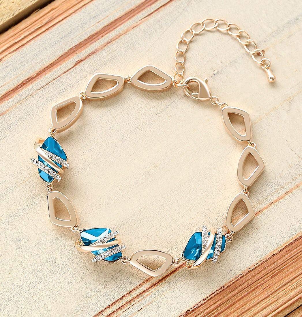 imageLeafael Wish Stone Link Charm Bracelet with Birthstone Crystals Rose Gold Plated or Silvertone 72112DecemberZircon BlueRose Gold Plated