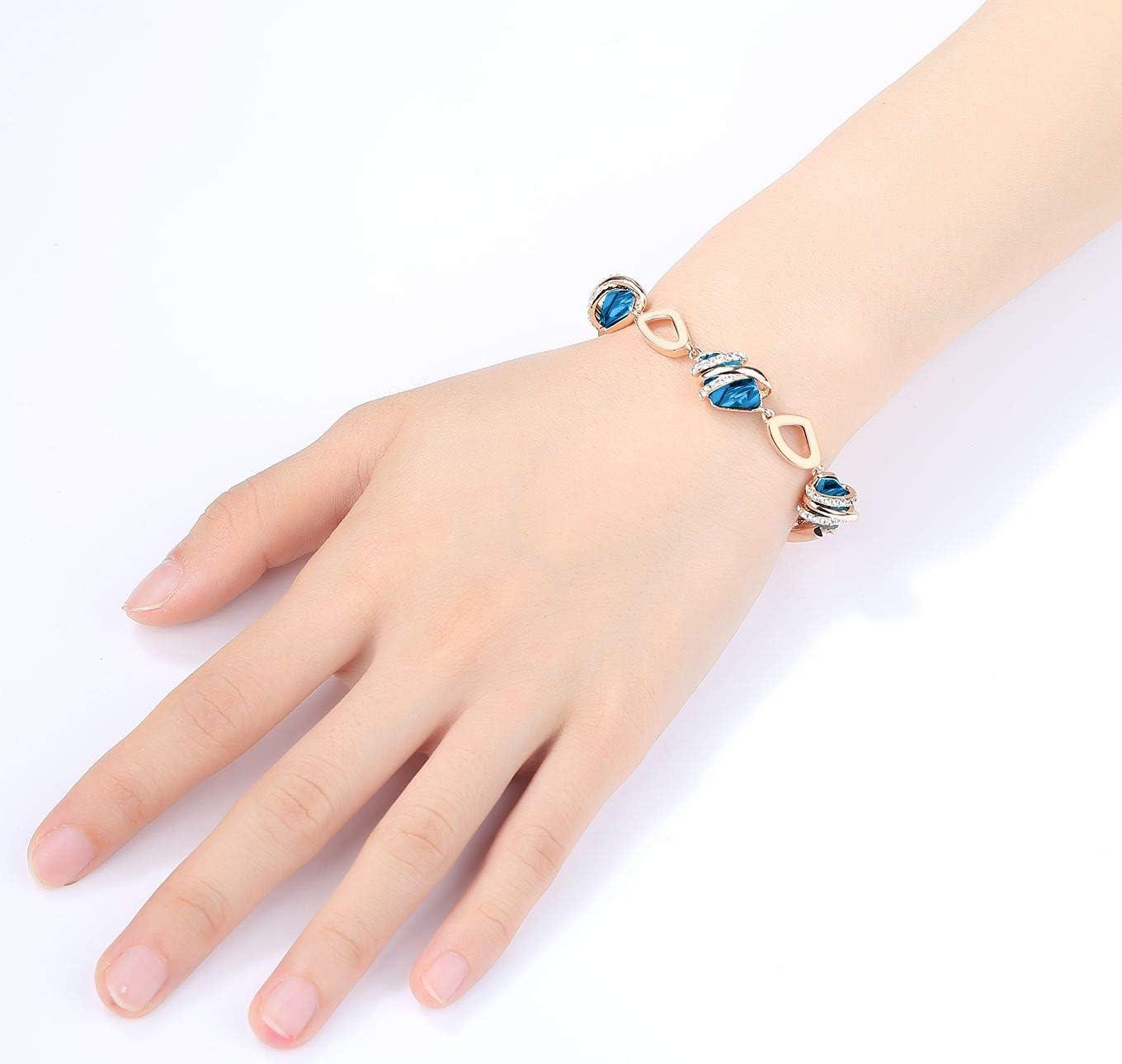 imageLeafael Wish Stone Link Charm Bracelet with Birthstone Crystals Rose Gold Plated or Silvertone 72112DecemberZircon BlueRose Gold Plated