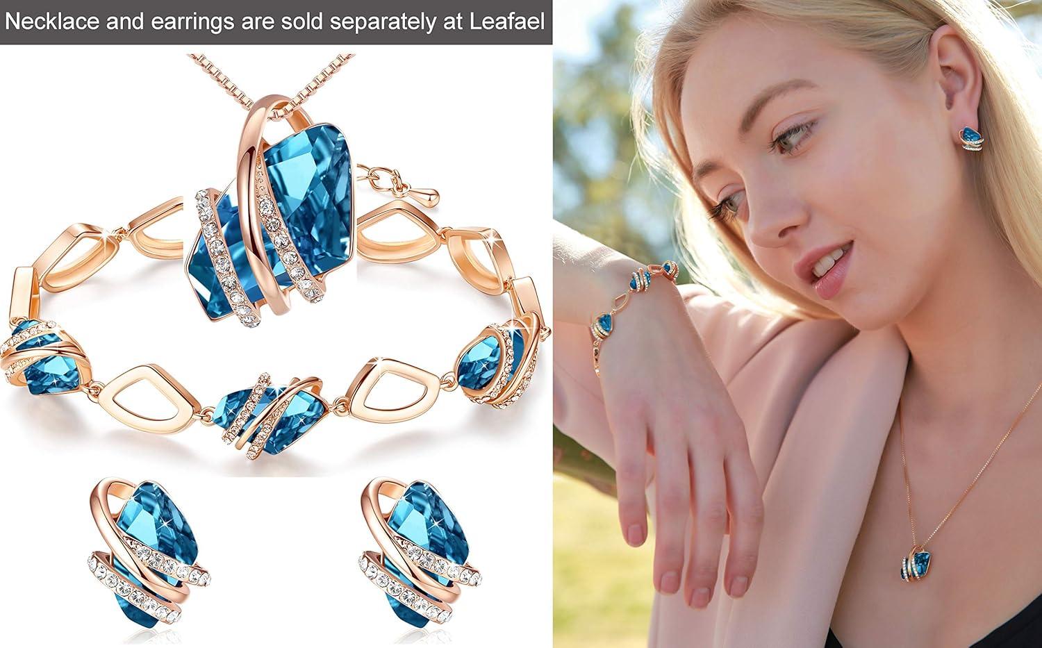 imageLeafael Wish Stone Link Charm Bracelet with Birthstone Crystals Rose Gold Plated or Silvertone 72112DecemberZircon BlueRose Gold Plated