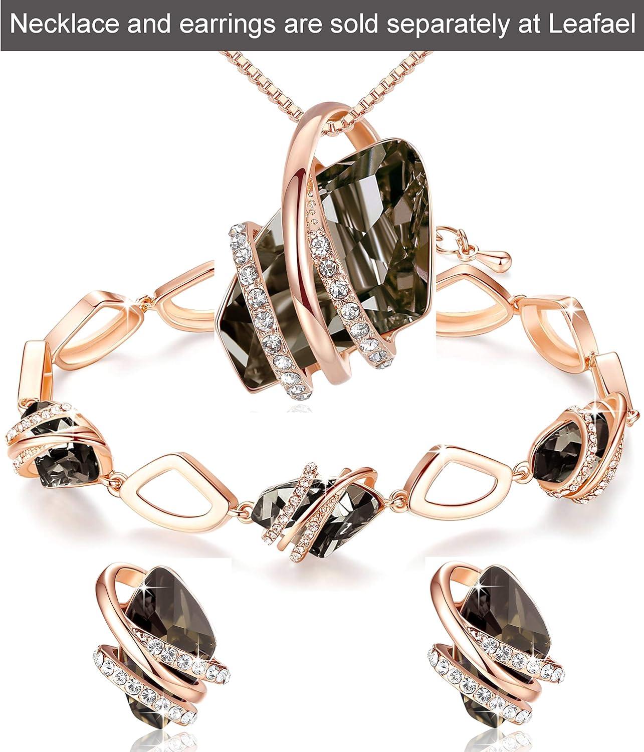 imageLeafael Wish Stone Link Charm Bracelet with Birthstone Crystals Rose Gold Plated or Silvertone 72112Silver Black CrystalRose Gold Plated