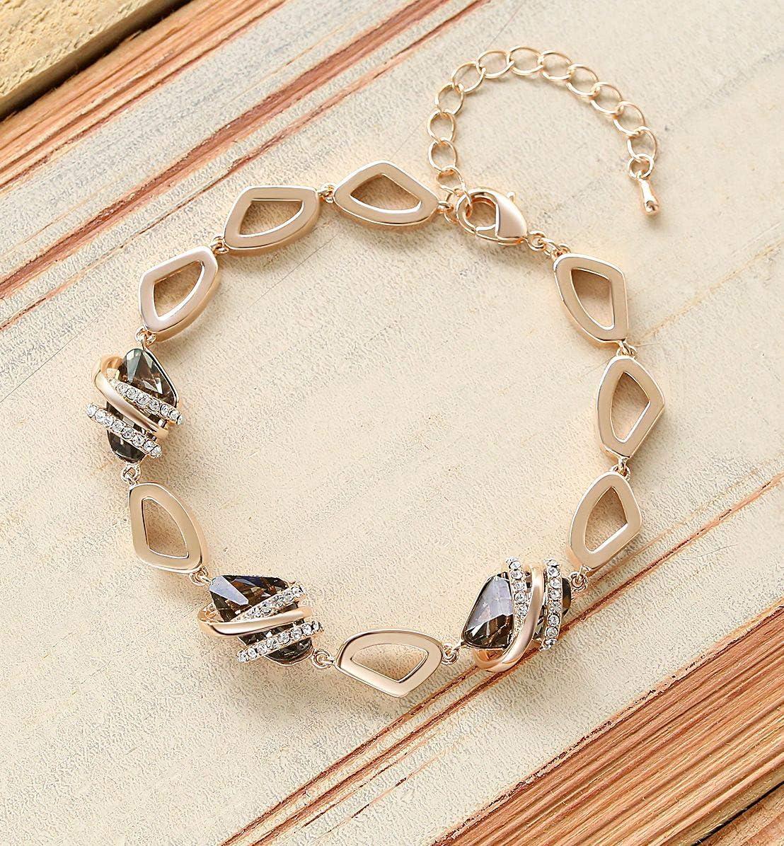 imageLeafael Wish Stone Link Charm Bracelet with Birthstone Crystals Rose Gold Plated or Silvertone 72112Silver Black CrystalRose Gold Plated