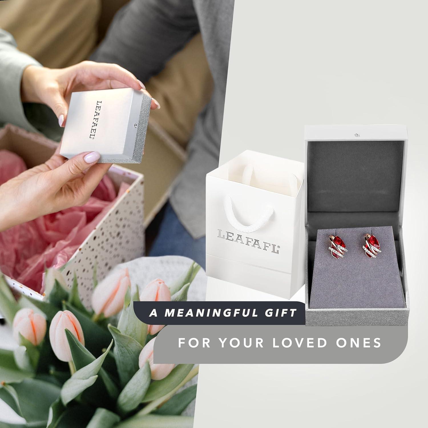 imageLeafael Wish Stone Stud Earrings with Birthstone Crystals 18K Rose Gold Plated or Silvertone101January July BirthstoneRuby RedRose Gold Plated