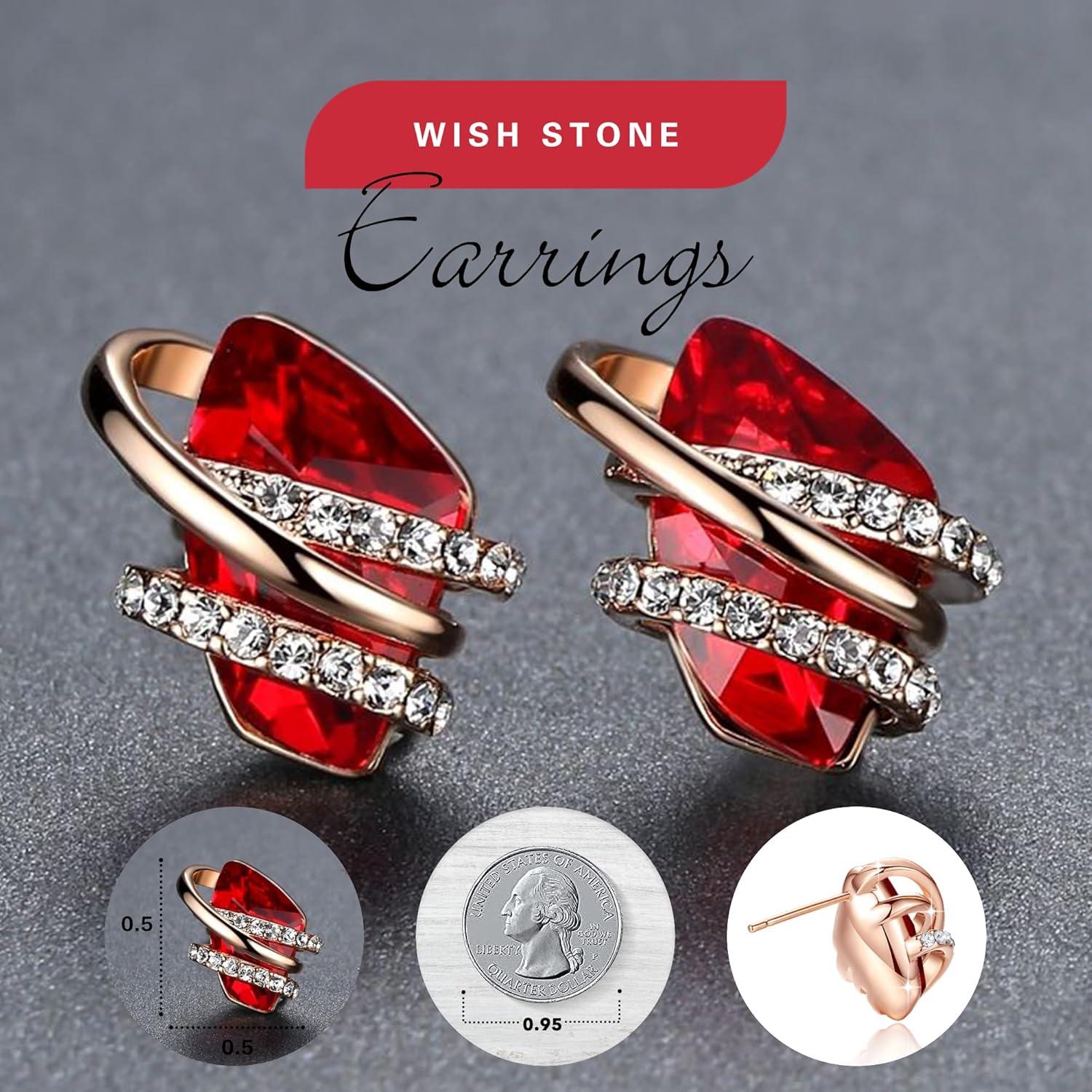 imageLeafael Wish Stone Stud Earrings with Birthstone Crystals 18K Rose Gold Plated or Silvertone101January July BirthstoneRuby RedRose Gold Plated