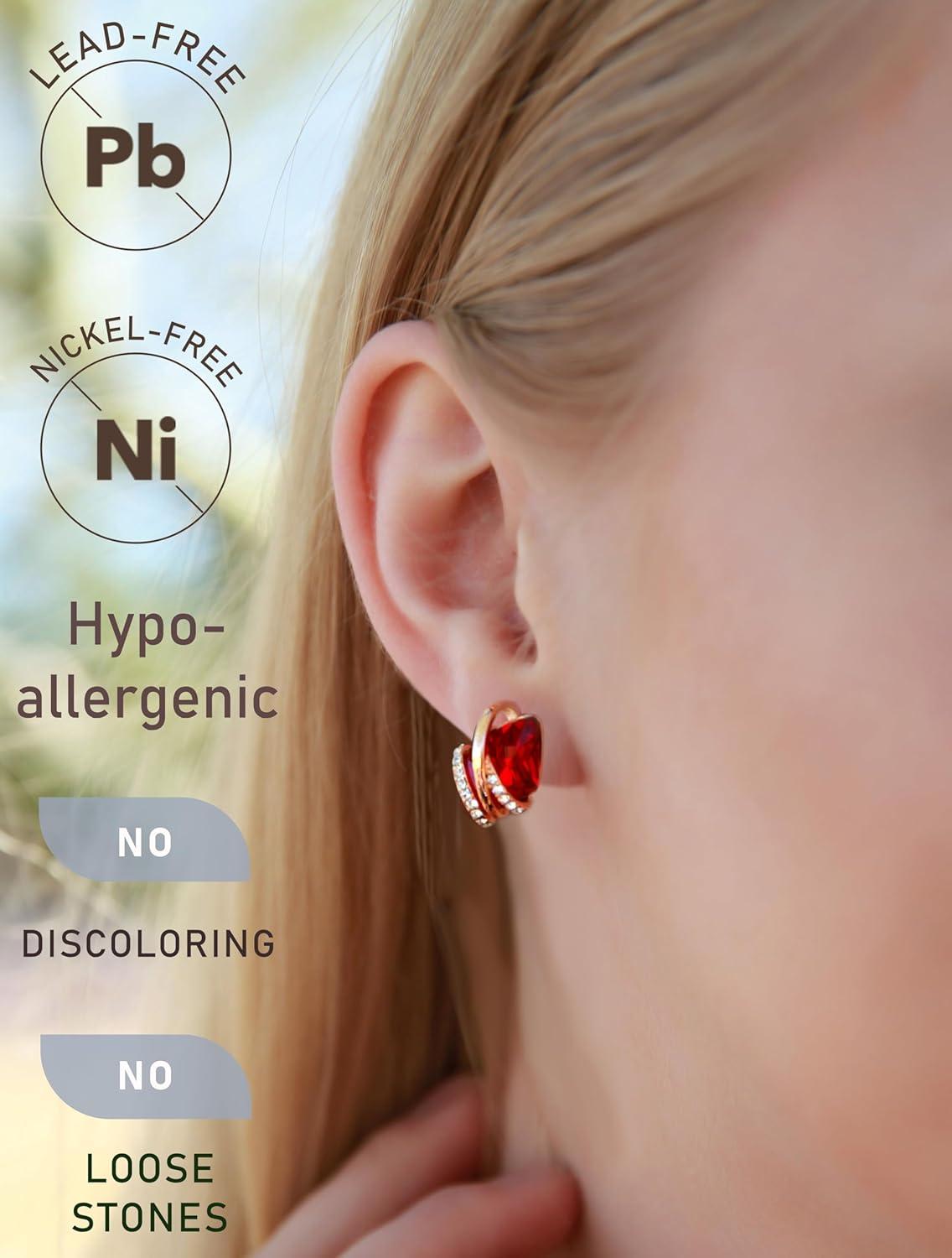imageLeafael Wish Stone Stud Earrings with Birthstone Crystals 18K Rose Gold Plated or Silvertone101January July BirthstoneRuby RedRose Gold Plated