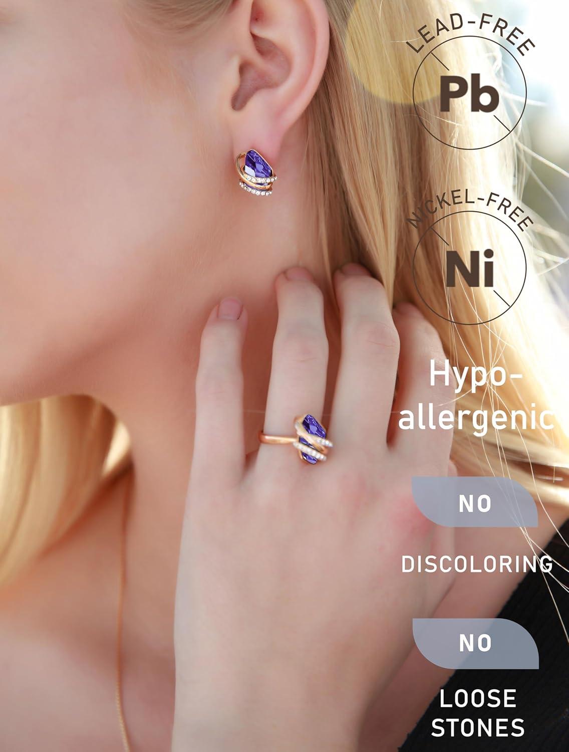 imageLeafael Wish Stone Stud Earrings with Birthstone Crystals 18K Rose Gold Plated or Silvertone102February BirthstoneTanzanite PurpleRose Gold Plated