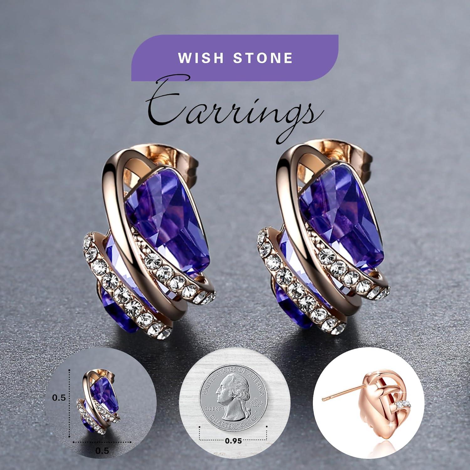 imageLeafael Wish Stone Stud Earrings with Birthstone Crystals 18K Rose Gold Plated or Silvertone102February BirthstoneTanzanite PurpleRose Gold Plated