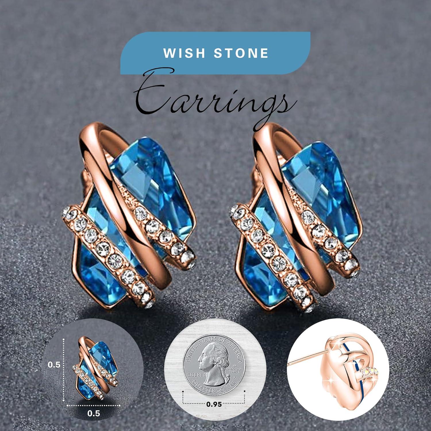 imageLeafael Wish Stone Stud Earrings with Birthstone Crystals 18K Rose Gold Plated or Silvertone103March DecemberAquamarine BlueRose Gold Plated