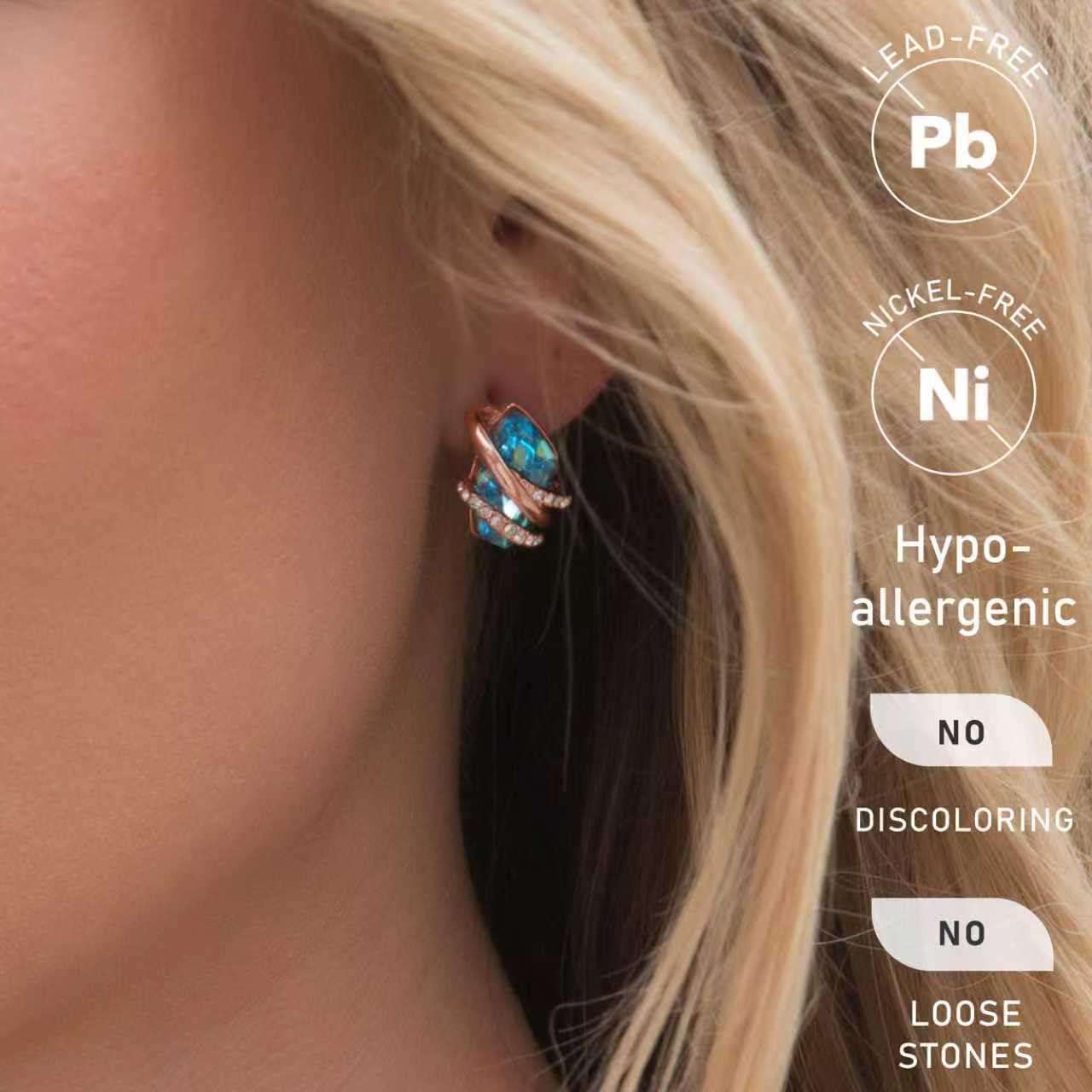 imageLeafael Wish Stone Stud Earrings with Birthstone Crystals 18K Rose Gold Plated or Silvertone103March DecemberAquamarine BlueRose Gold Plated