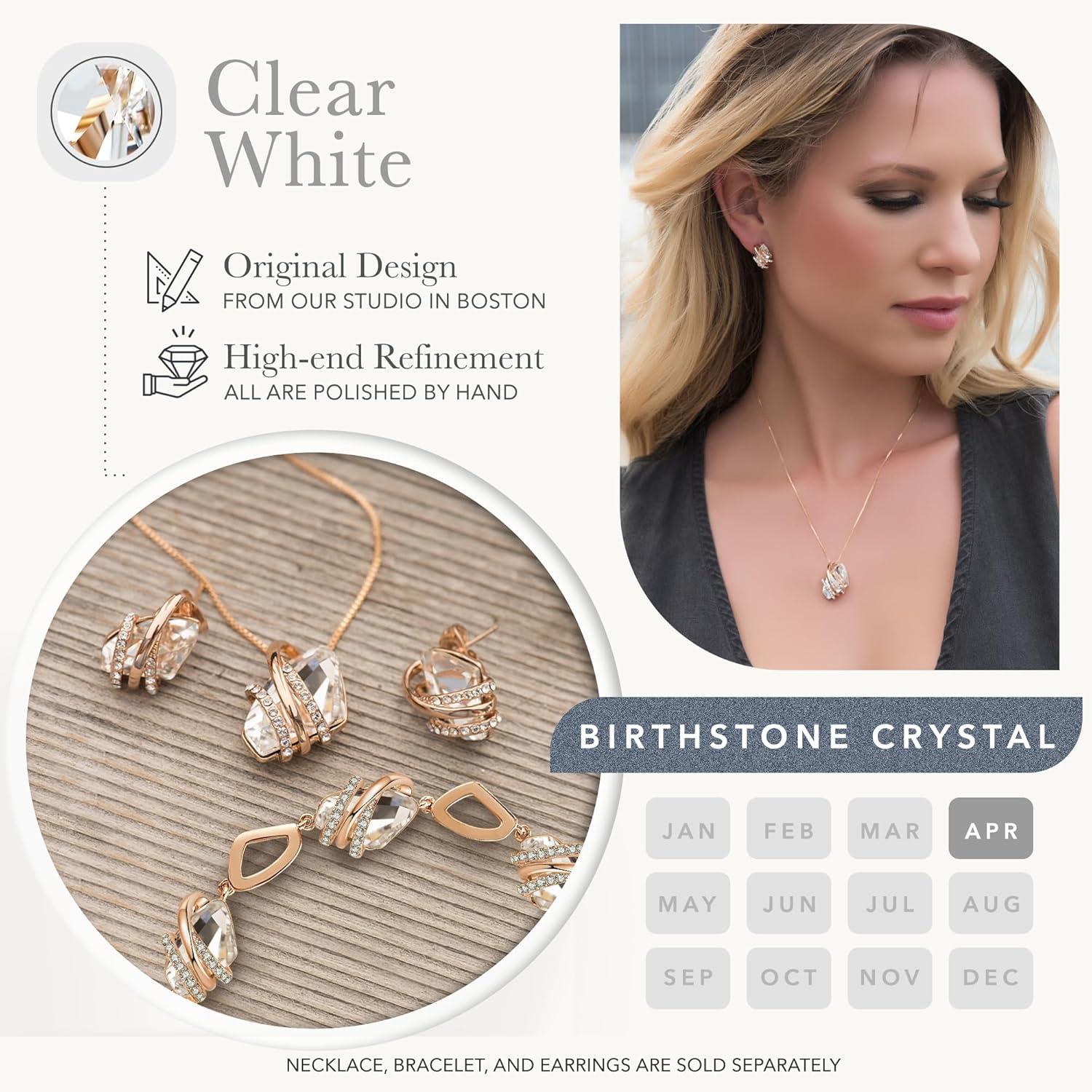 imageLeafael Wish Stone Stud Earrings with Birthstone Crystals 18K Rose Gold Plated or Silvertone104April BirthstoneClear WhiteRose Gold Plated