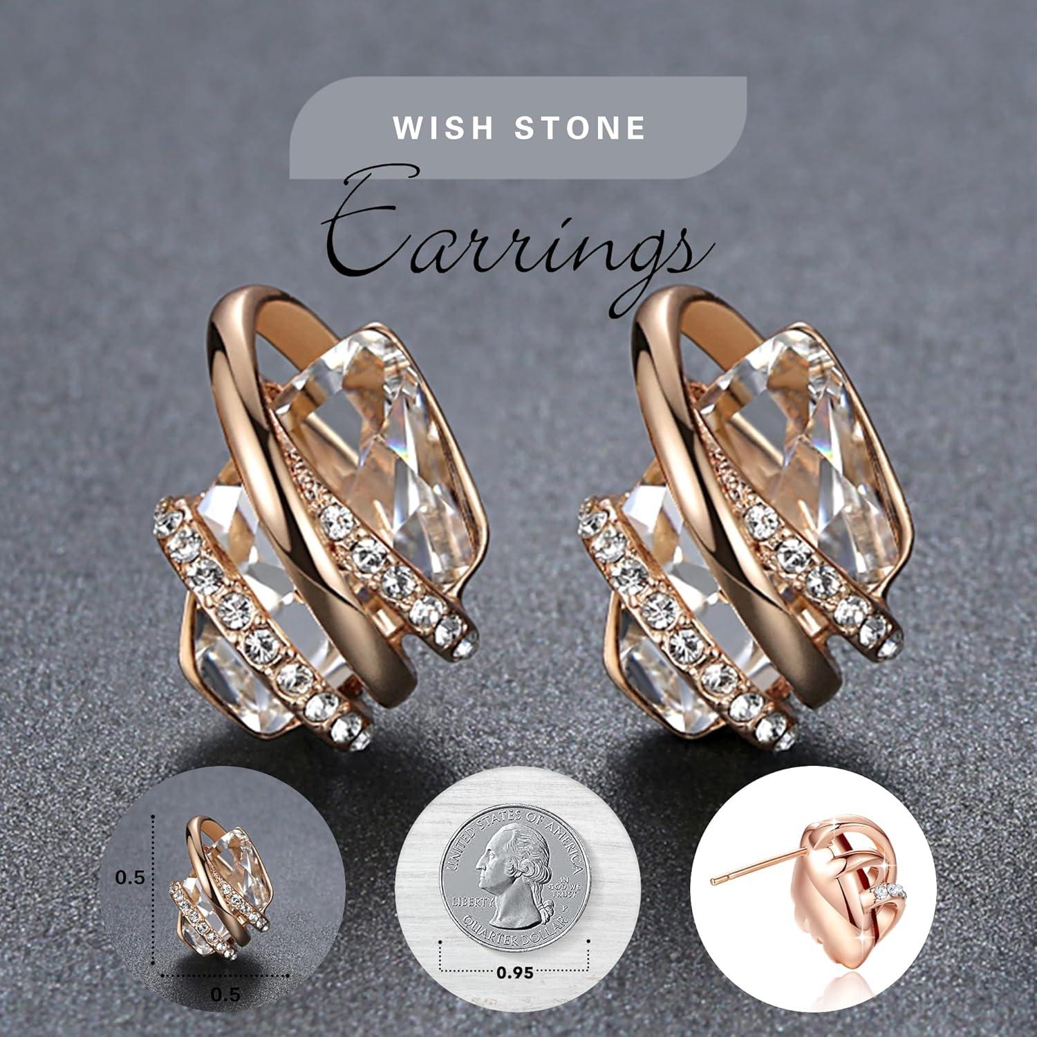 imageLeafael Wish Stone Stud Earrings with Birthstone Crystals 18K Rose Gold Plated or Silvertone104April BirthstoneClear WhiteRose Gold Plated