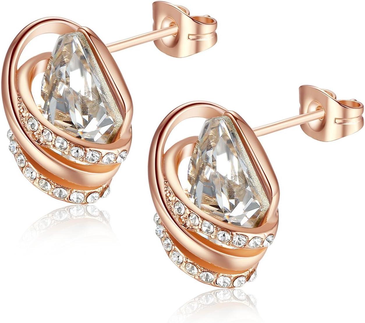 imageLeafael Wish Stone Stud Earrings with Birthstone Crystals 18K Rose Gold Plated or Silvertone104April BirthstoneClear WhiteRose Gold Plated