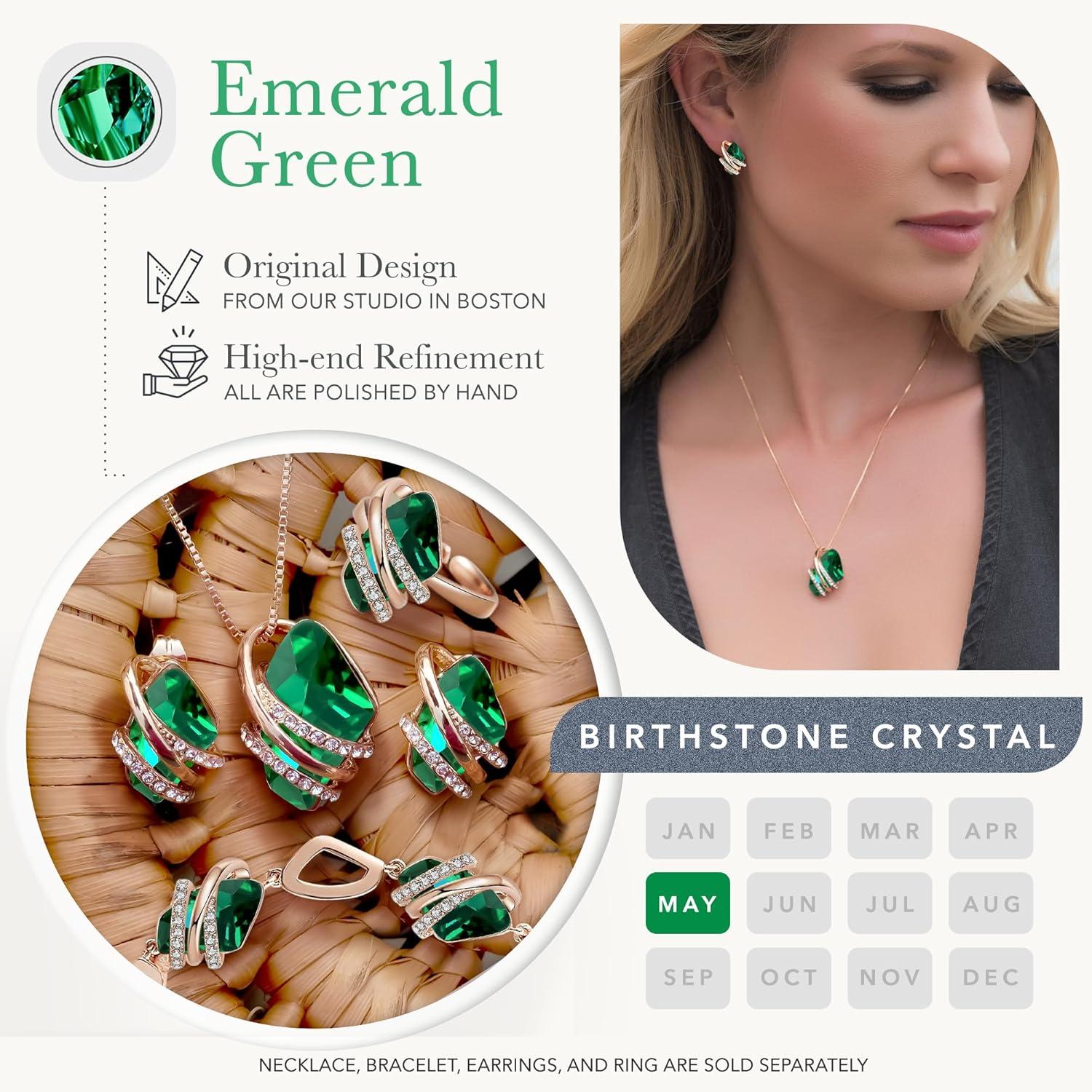 imageLeafael Wish Stone Stud Earrings with Birthstone Crystals 18K Rose Gold Plated or Silvertone105May BirthstoneEmerald GreenRose Gold Plated