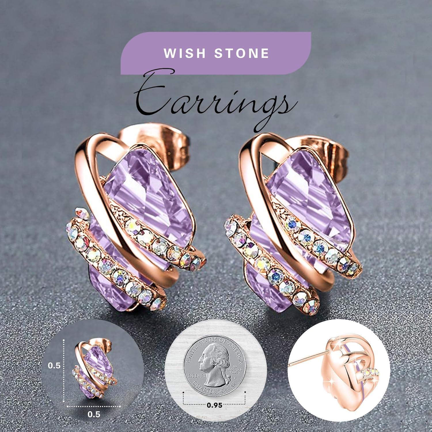 imageLeafael Wish Stone Stud Earrings with Birthstone Crystals 18K Rose Gold Plated or Silvertone106JuneAlexandrite Light PurpleRose Gold Plated