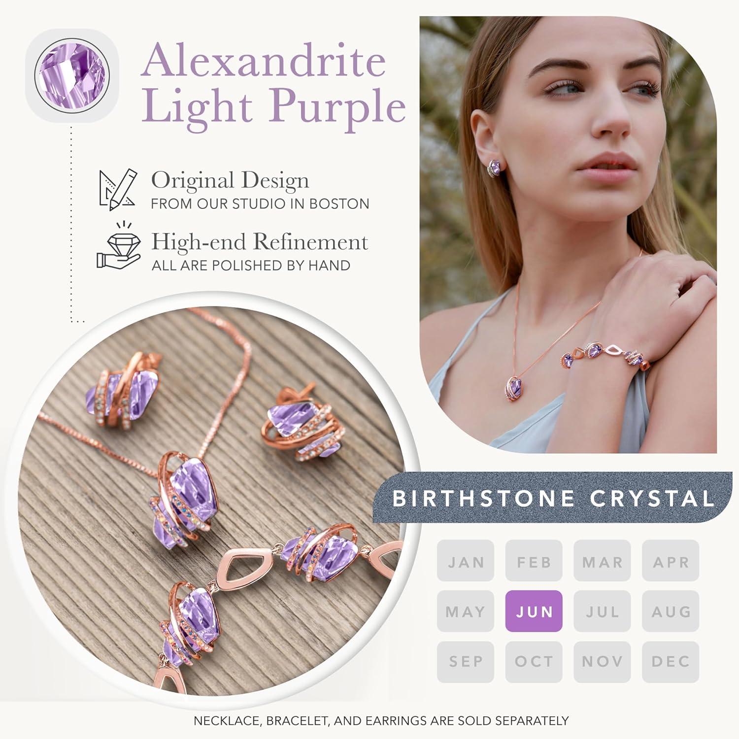 imageLeafael Wish Stone Stud Earrings with Birthstone Crystals 18K Rose Gold Plated or Silvertone106JuneAlexandrite Light PurpleRose Gold Plated