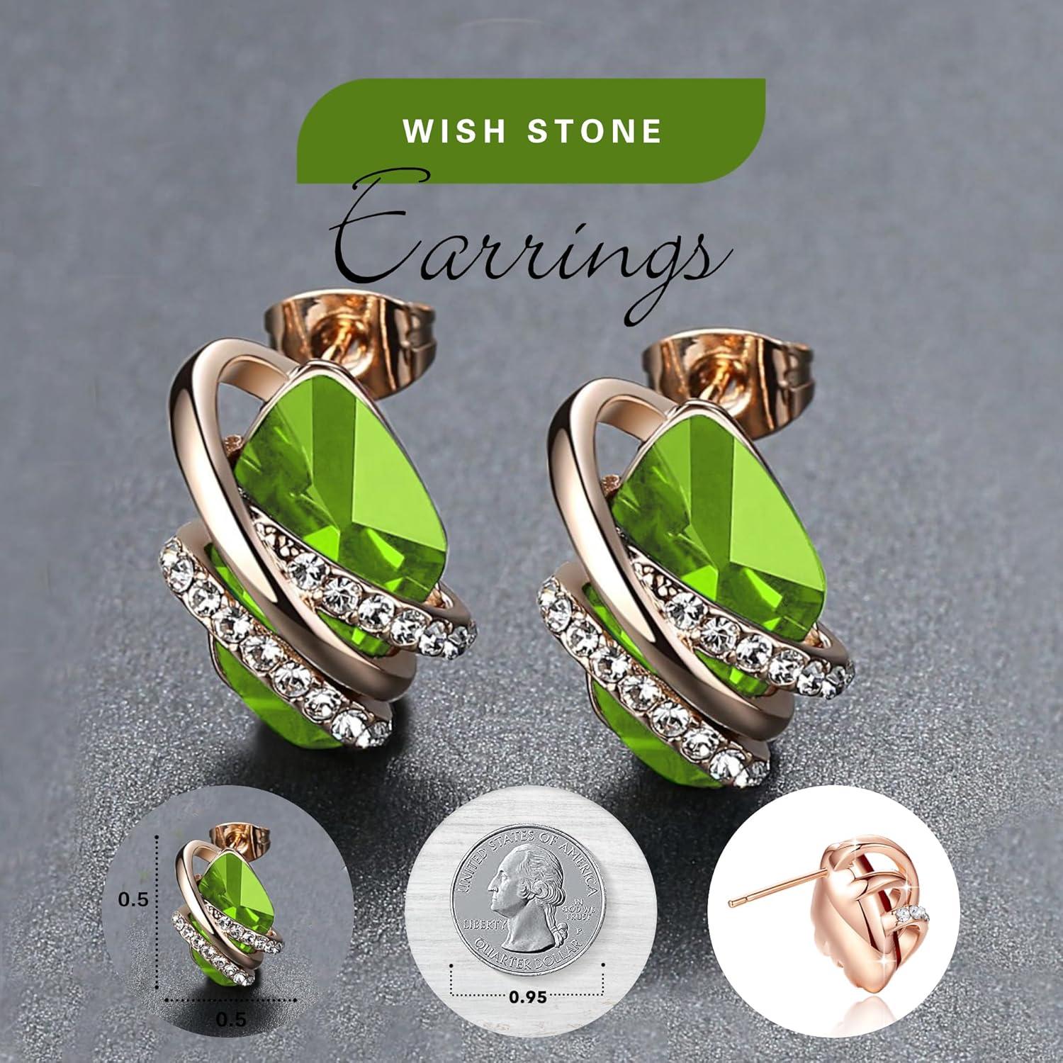 imageLeafael Wish Stone Stud Earrings with Birthstone Crystals 18K Rose Gold Plated or Silvertone108August BirthstonePeridot GreenRose Gold Plated