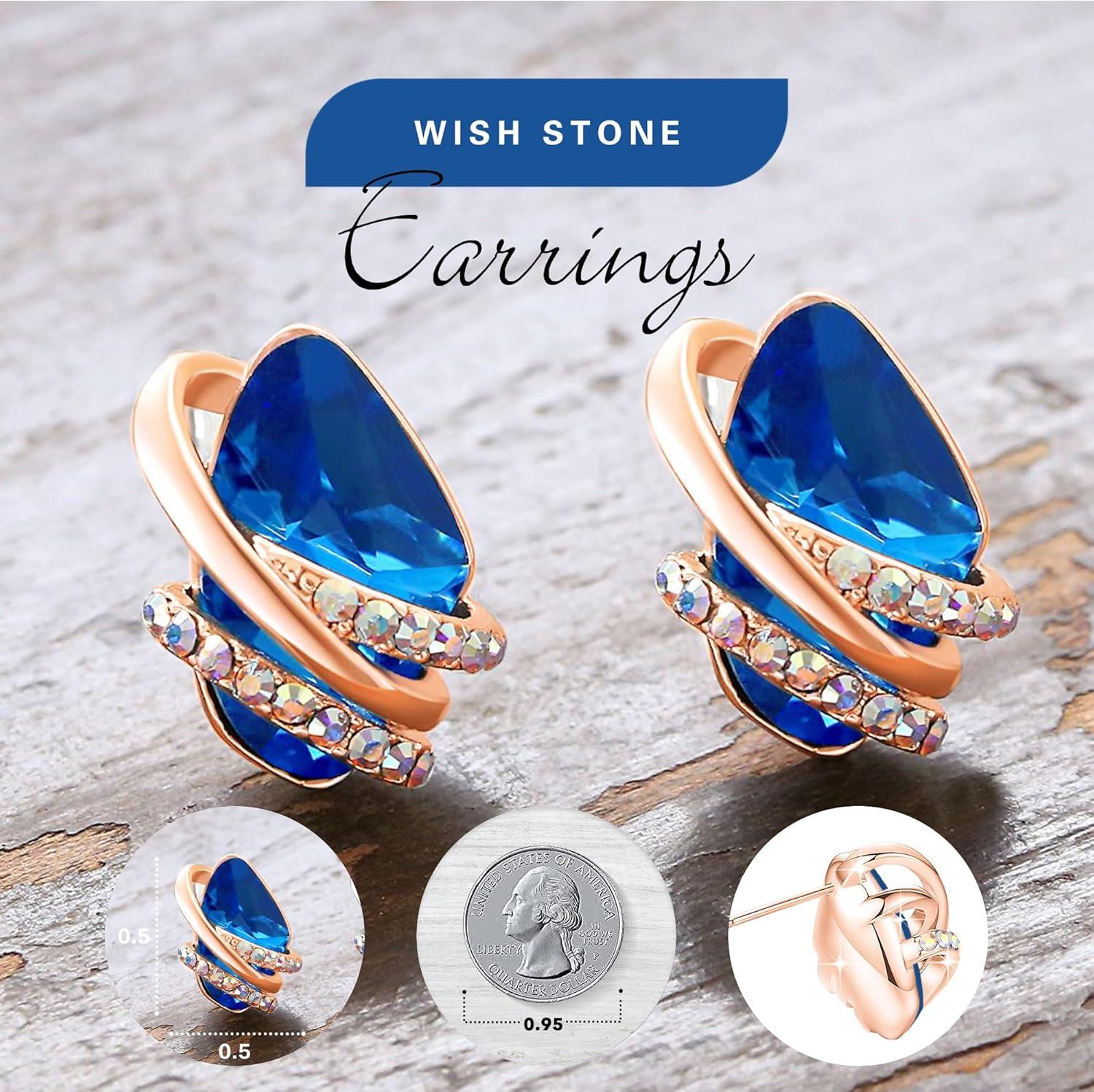 imageLeafael Wish Stone Stud Earrings with Birthstone Crystals 18K Rose Gold Plated or Silvertone109SeptemberSapphire BlueRose Gold Plated