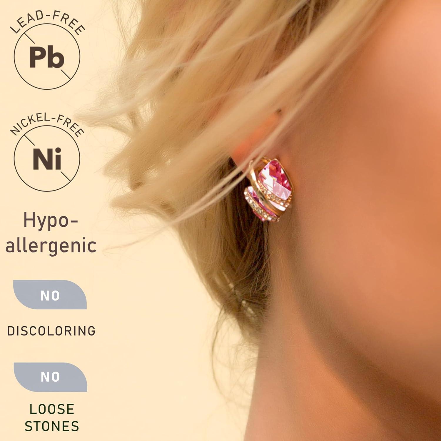imageLeafael Wish Stone Stud Earrings with Birthstone Crystals 18K Rose Gold Plated or Silvertone110October BirthstoneVintage PinkRose Gold Plated