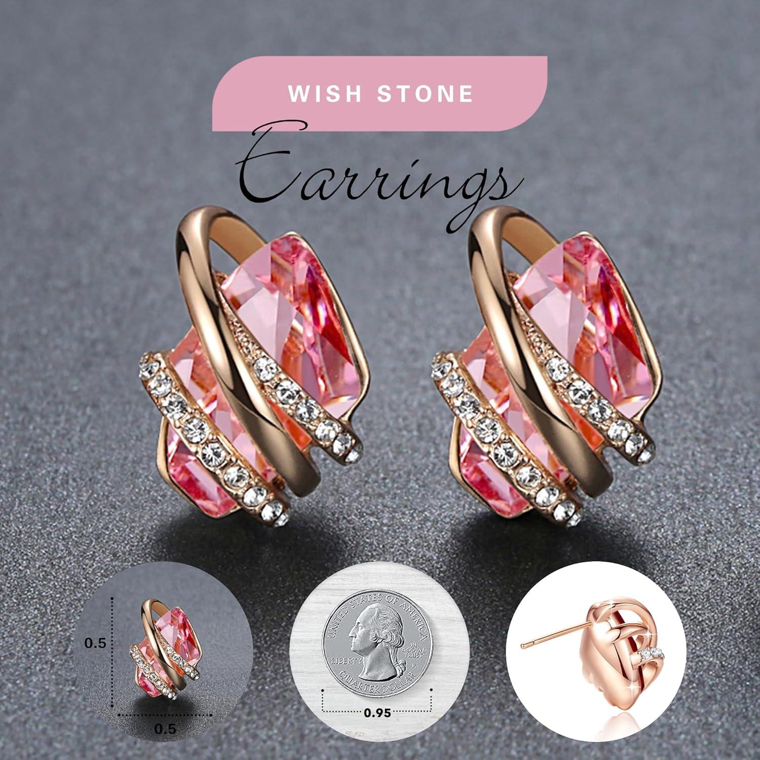 imageLeafael Wish Stone Stud Earrings with Birthstone Crystals 18K Rose Gold Plated or Silvertone110October BirthstoneVintage PinkRose Gold Plated
