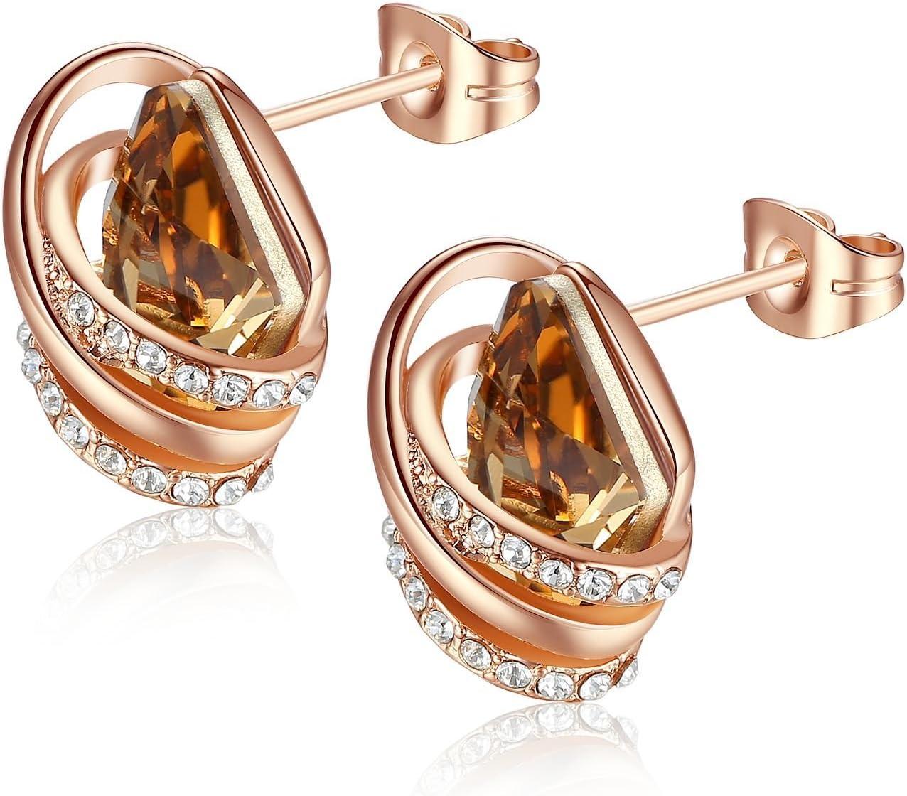 imageLeafael Wish Stone Stud Earrings with Birthstone Crystals 18K Rose Gold Plated or Silvertone111November BirthstoneAmber BrownRose Gold Plated