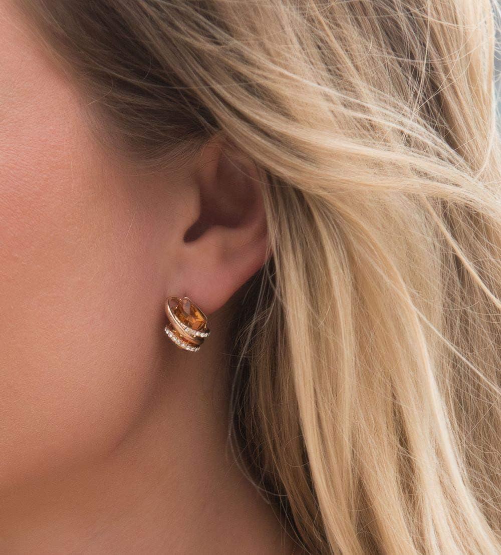 imageLeafael Wish Stone Stud Earrings with Birthstone Crystals 18K Rose Gold Plated or Silvertone111November BirthstoneAmber BrownRose Gold Plated