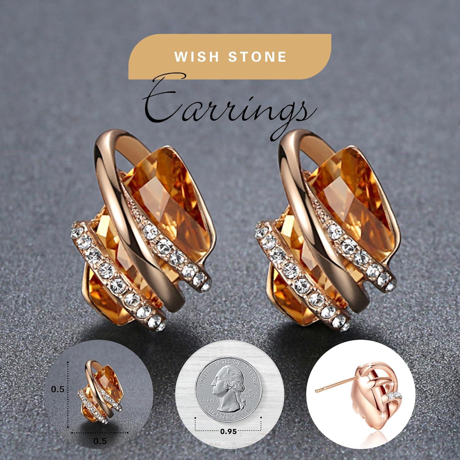 imageLeafael Wish Stone Stud Earrings with Birthstone Crystals 18K Rose Gold Plated or Silvertone111November BirthstoneAmber BrownRose Gold Plated