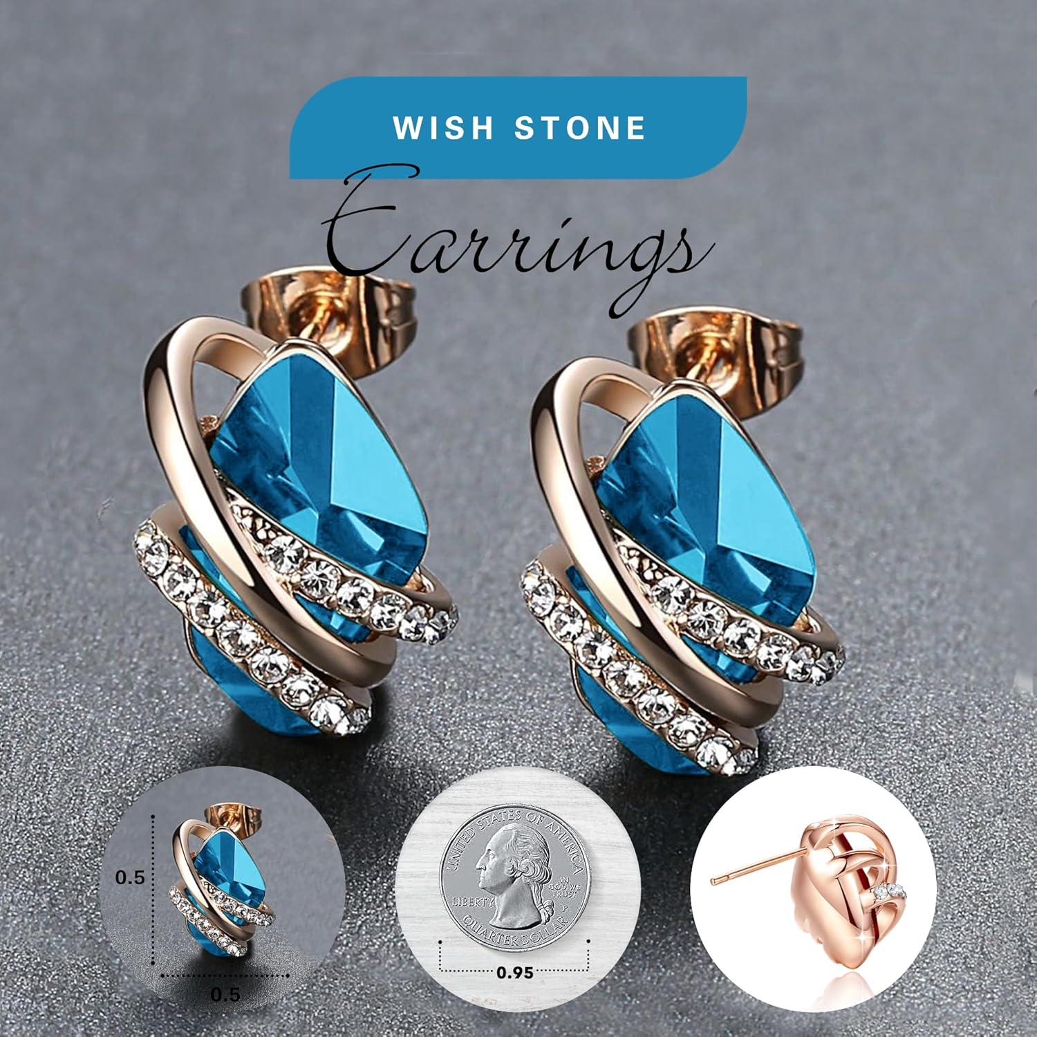 imageLeafael Wish Stone Stud Earrings with Birthstone Crystals 18K Rose Gold Plated or Silvertone112December BirthstoneZircon BlueRose Gold Plated