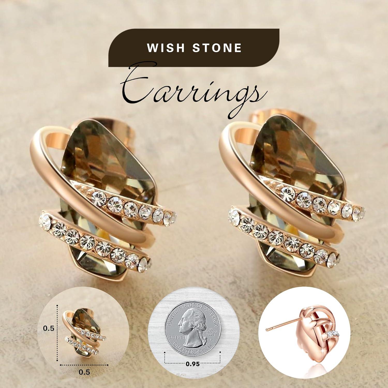 imageLeafael Wish Stone Stud Earrings with Birthstone Crystals 18K Rose Gold Plated or Silvertone112Silver Black CrystalRose Gold Plated